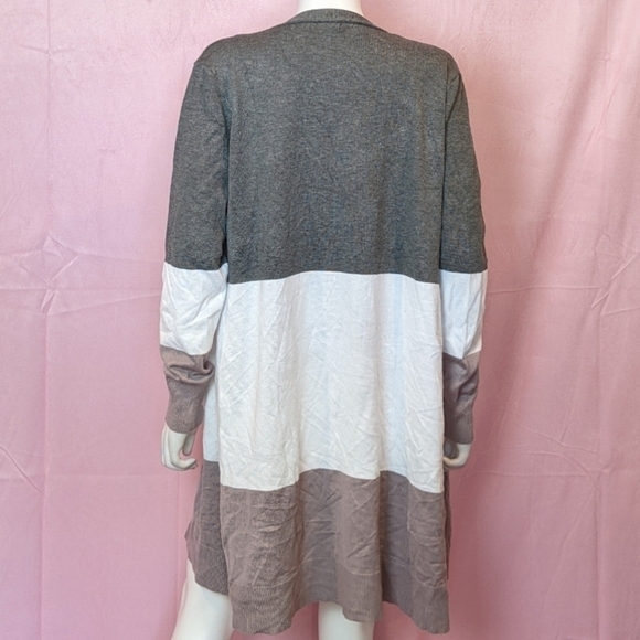 Three Tone Color Block Longline Open Front Cardigan Sweater size Large - Picture 4 of 7